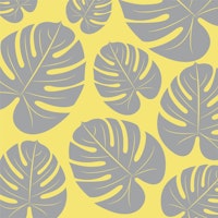 Taupe palm leaves yellow background behang
