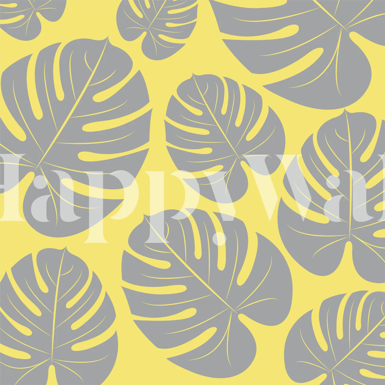 Taupe palm leaves wallpaper on yellow background