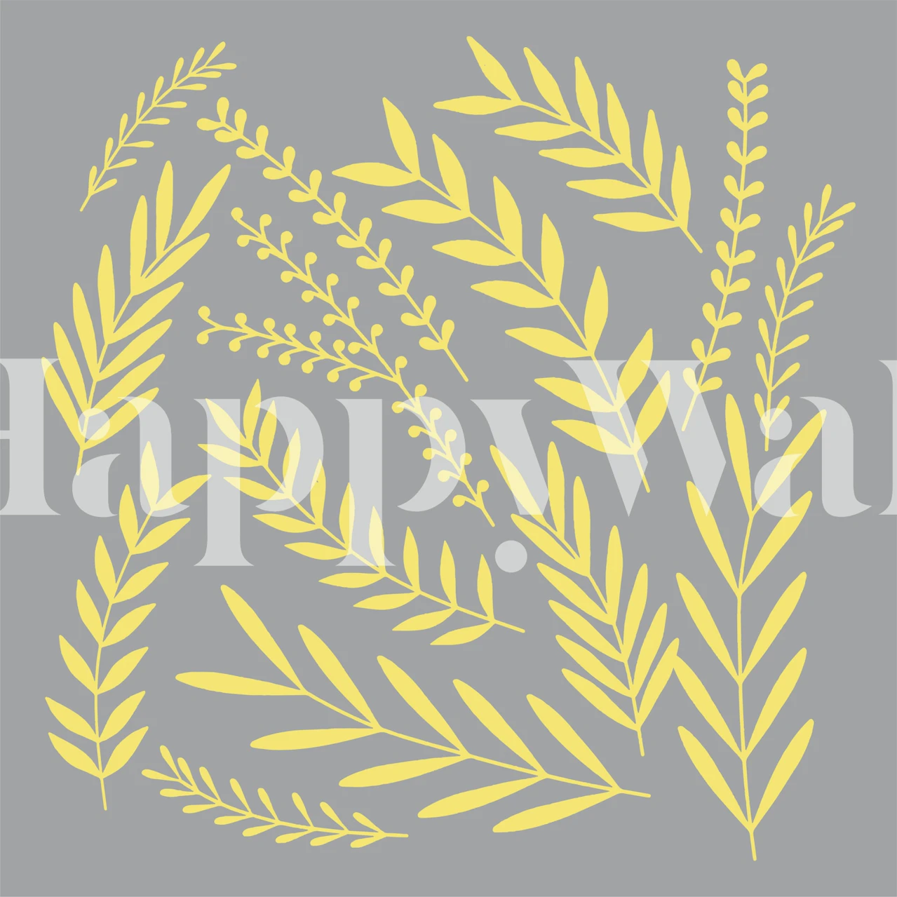 Yellow leaf patterns on gray background wallpaper