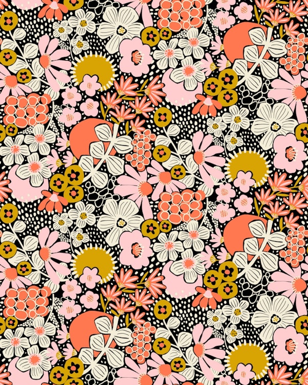 Asian Inspired Sunset Garden Blooms Dark