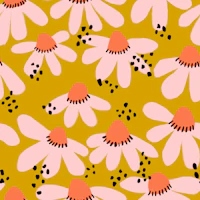Blooming Flowers and Dots - Pink Yellow Peach tapeta