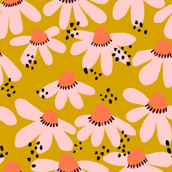 Blooming Flowers and Dots - Pink Yellow Peach