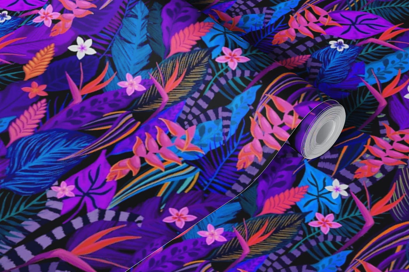 Vivid Tropical Nights - Purple and Blue wallpaper roll