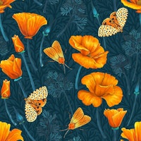 California poppies and moths tapete