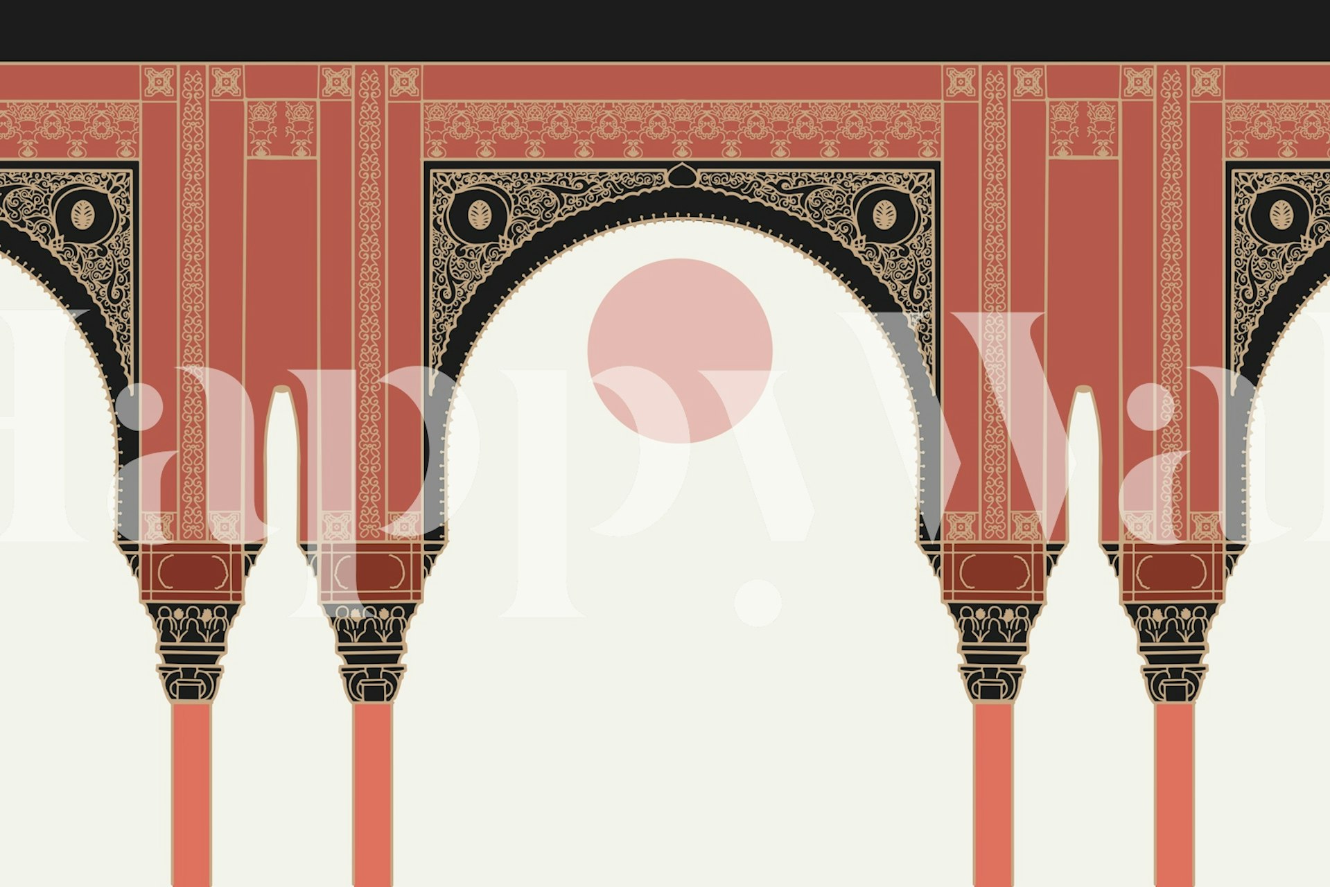 Moroccan arches with blush pink, cream, and black details wall mural