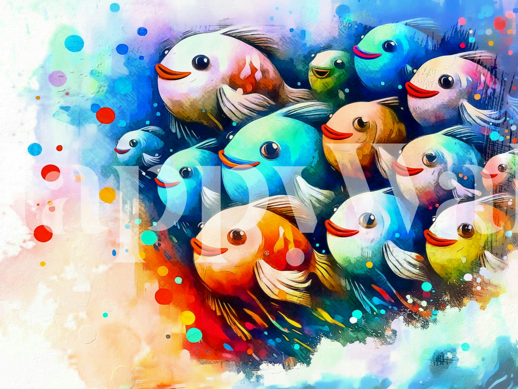 Tegnet fisk i pastellfarger på tapet