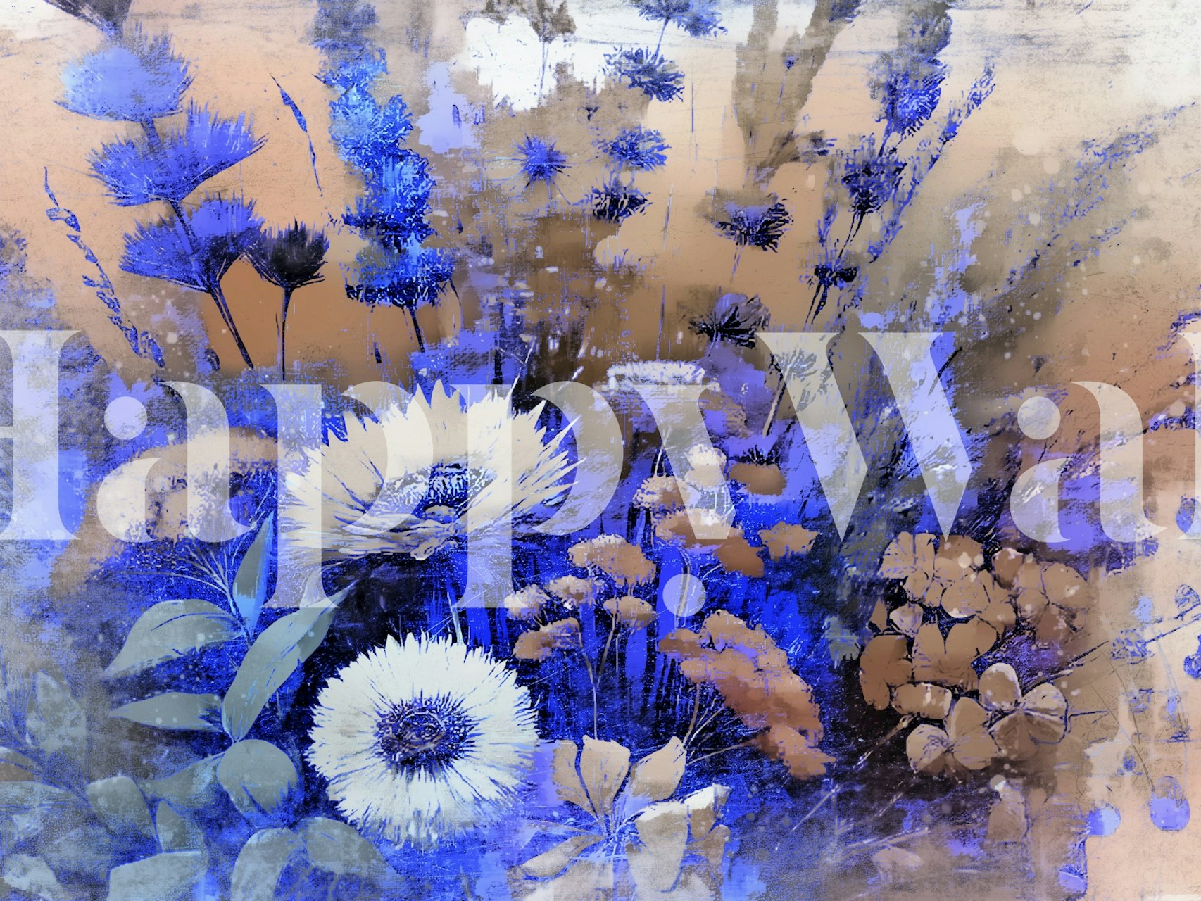 Vivid blue wildflowers with soft petals and green leaves wallpaper