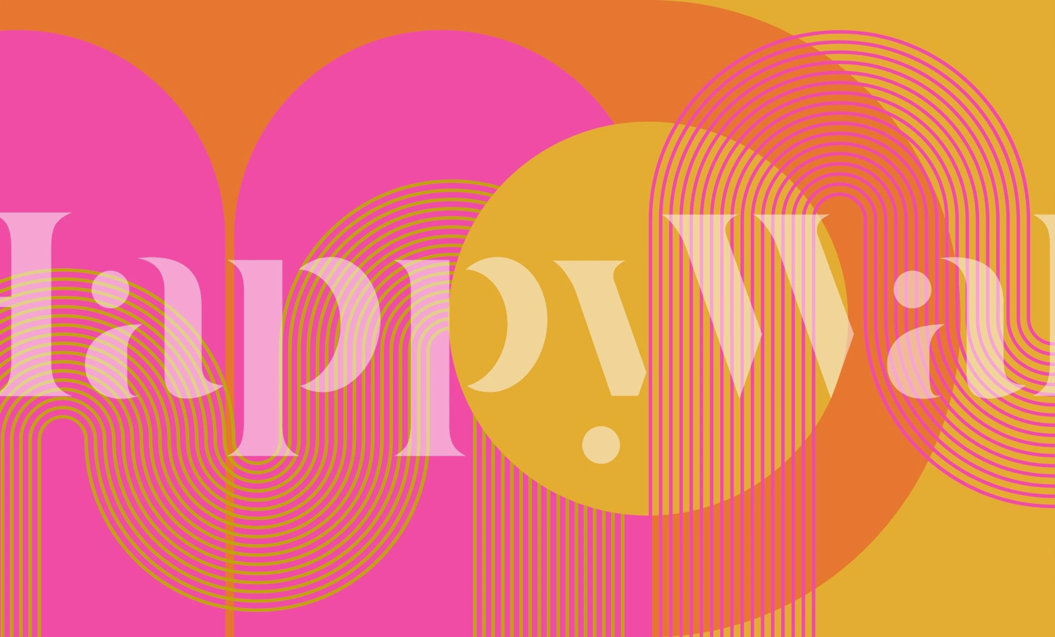 Colorful retro abstract wallpaper with pink, orange, yellow shapes and line patterns