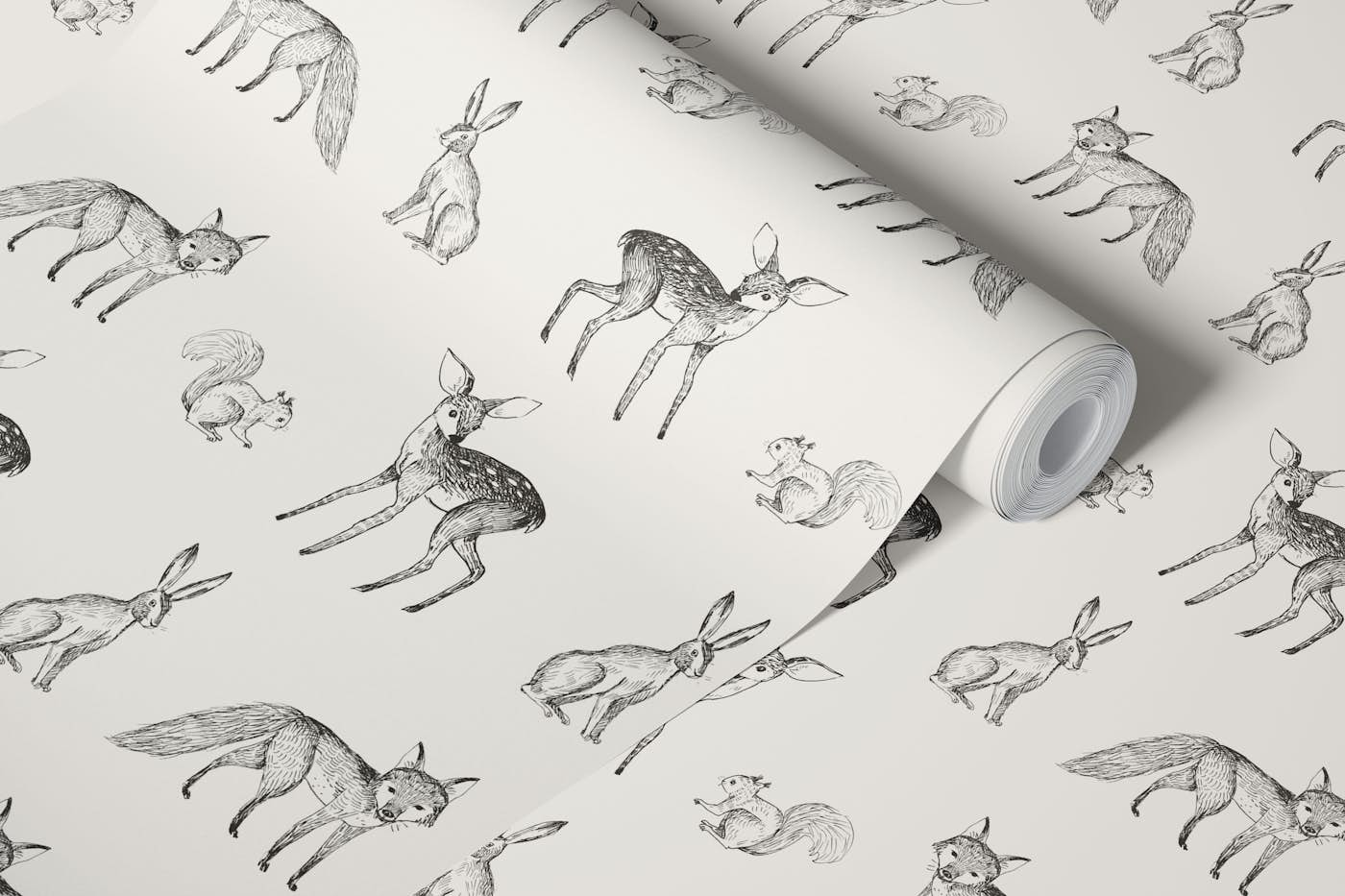 Ink woodland friends wallpaper roll