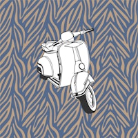 Monochrome taupe blue zebra vespa ταπετσαρία
