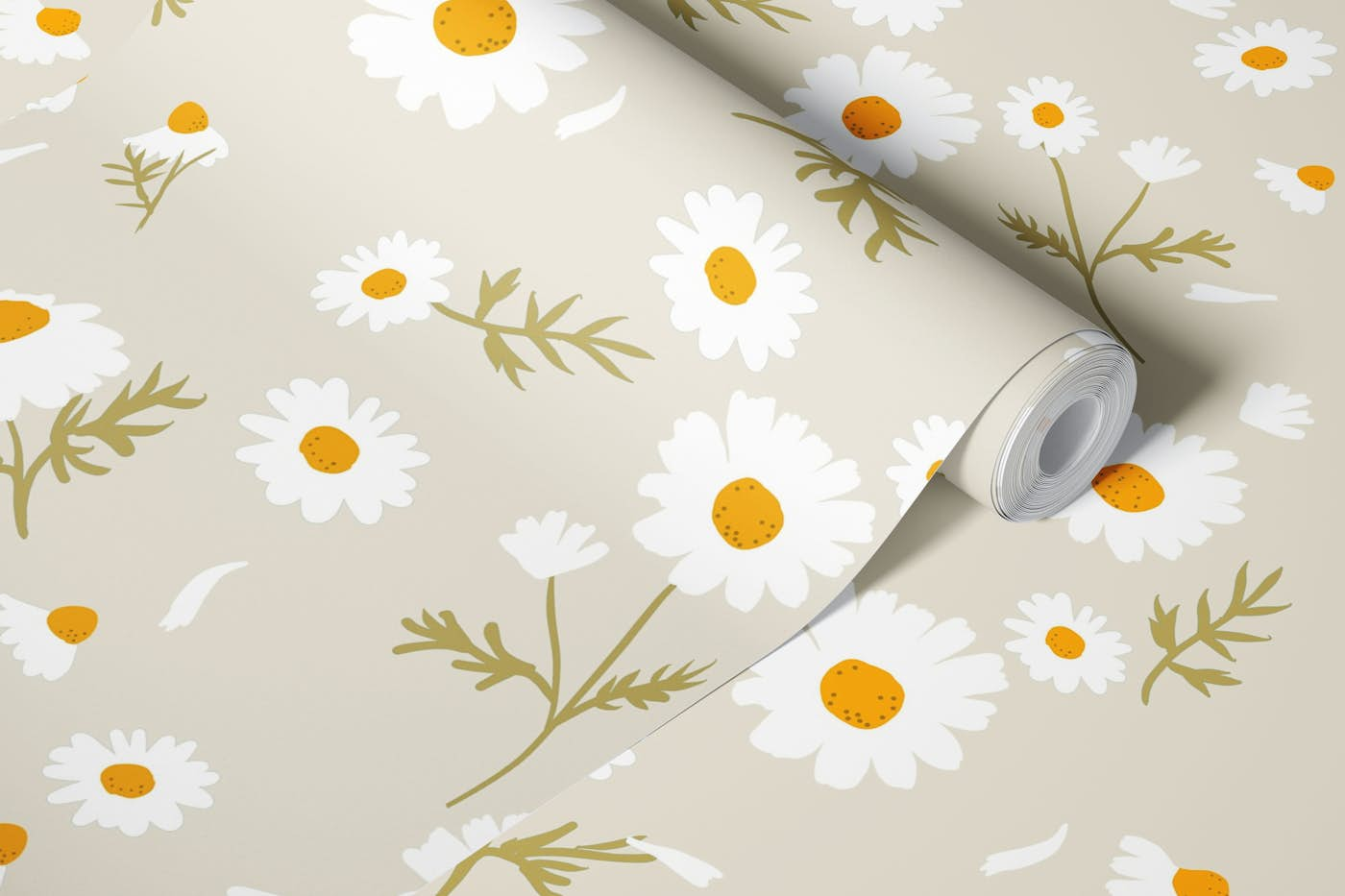 Daisy field - sand wallpaper roll