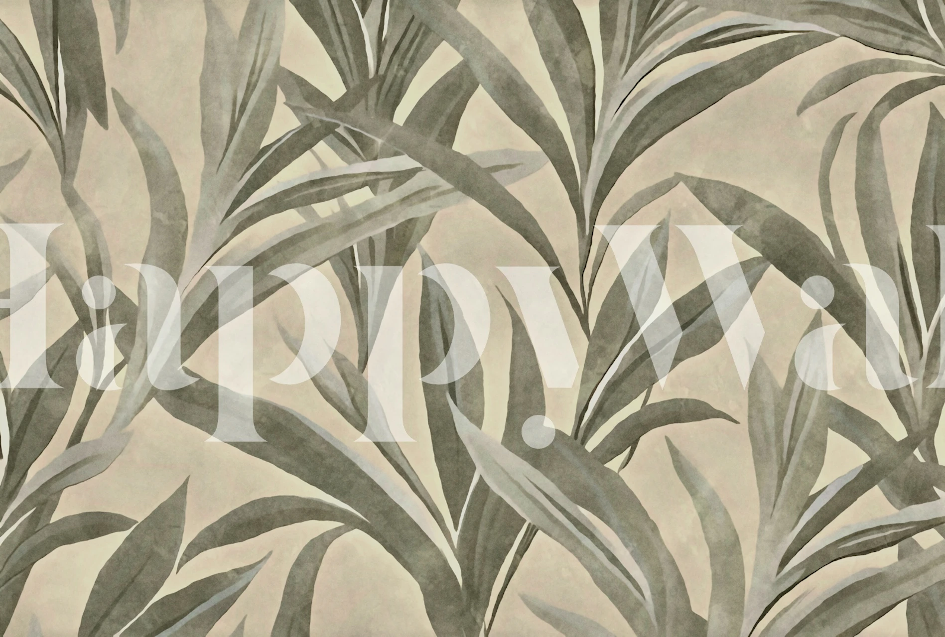Calm Foliage Allover Leaves Olive Green w pokoju