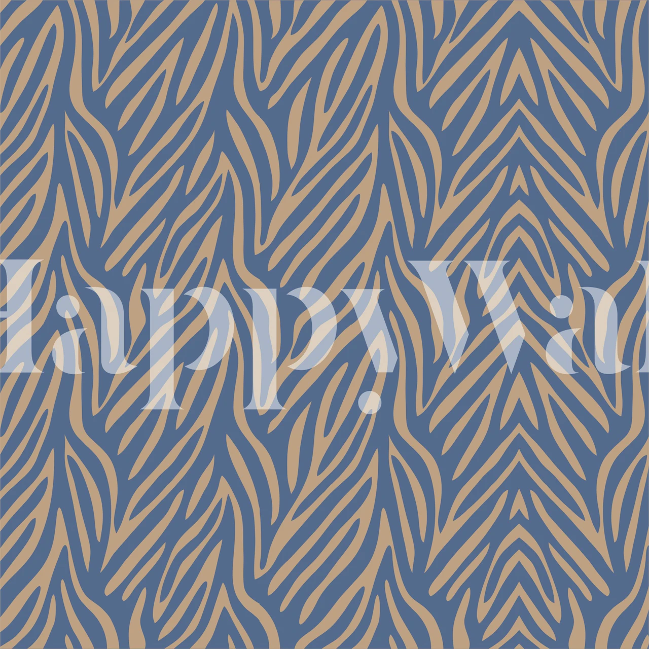 Taupe beige navy blue zebra print tapet i ett rum