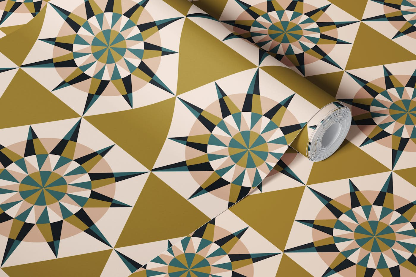 kaleidoscope Olive Green wallpaper roll