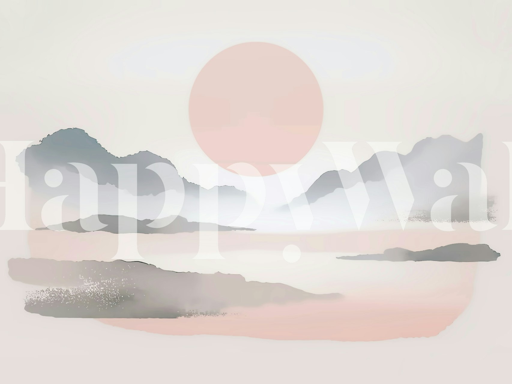 Soft pink landscape with mountains and circle wallpaper