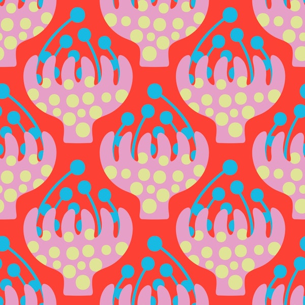 HAPPY TULIPS Mod Retro Flowers Pink Coral