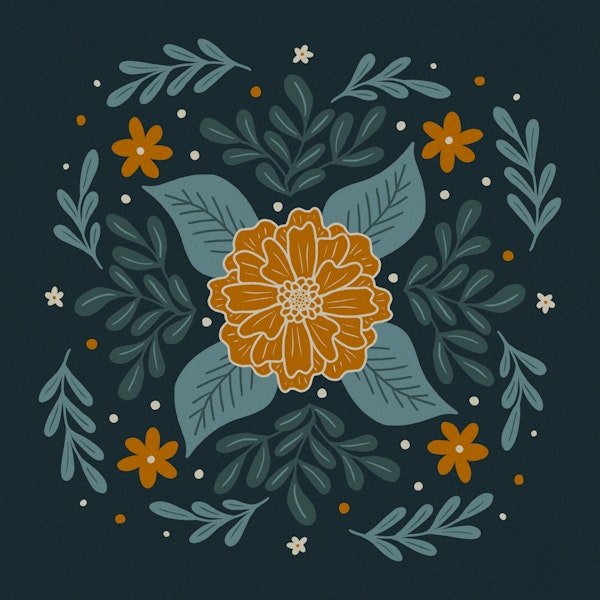 Circular flowers - teal and orange
