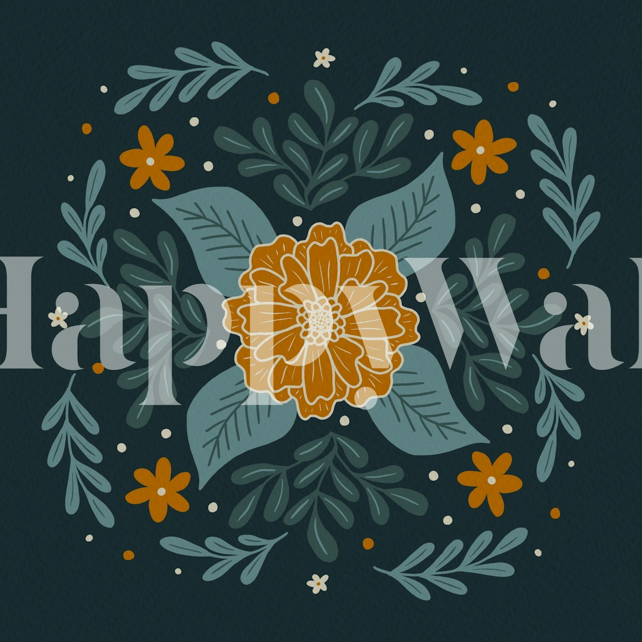 Teal og oransje sirkulære blomster mønster