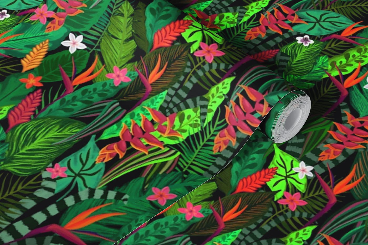 Deep Tropical Nights - Dark Green wallpaper roll