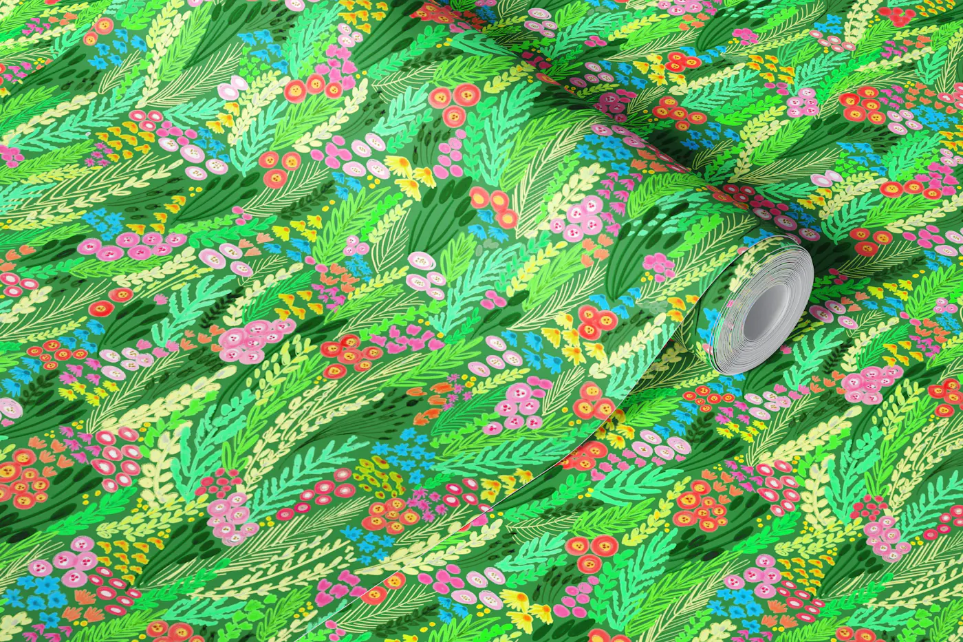 Spring Meadow Grasses with Tiny Flowers wallpaper roll