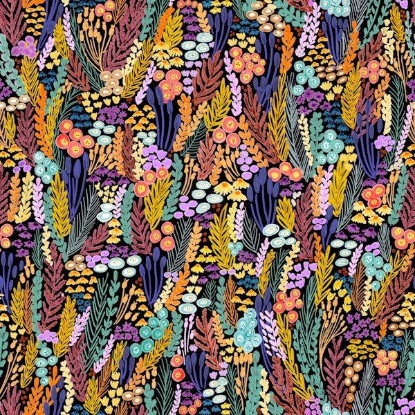 Midnight Wild Grasses and Blooms