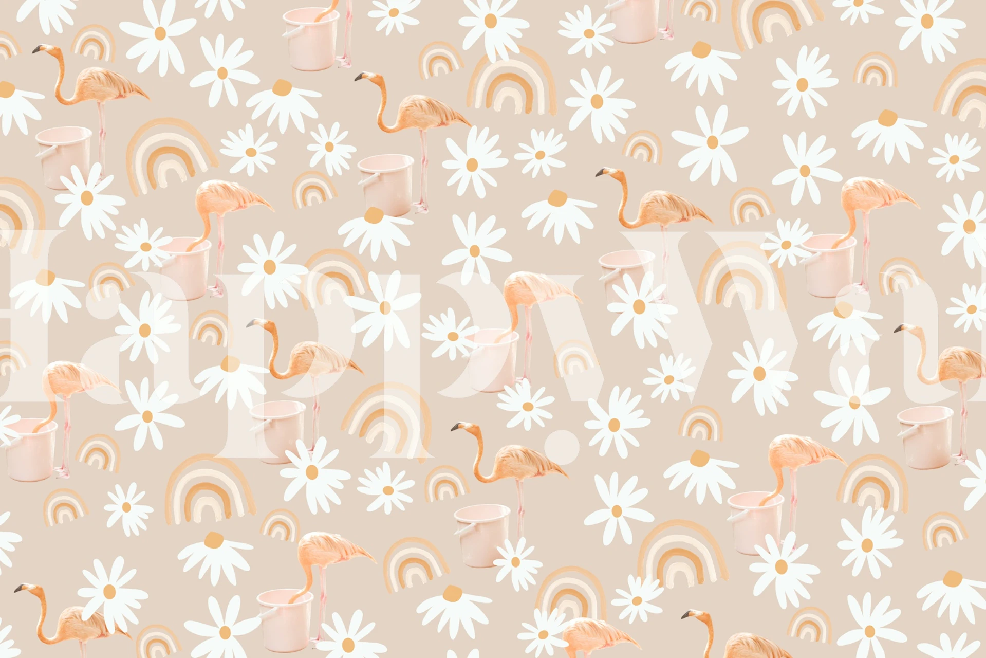 Flamingo Rainbow Daisy Dream wallpaper pattern
