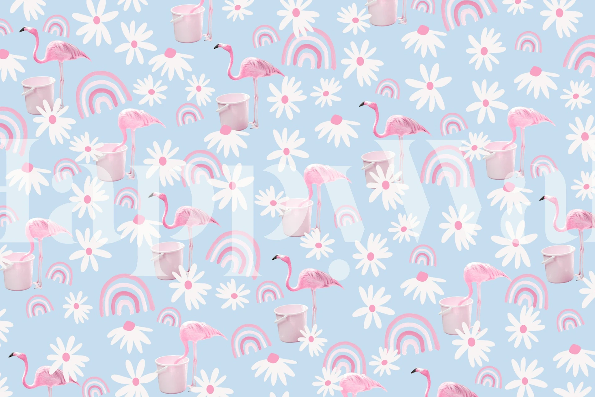 Flamingo Rainbow Daisy Dream 2 tapetti sisustuksessa