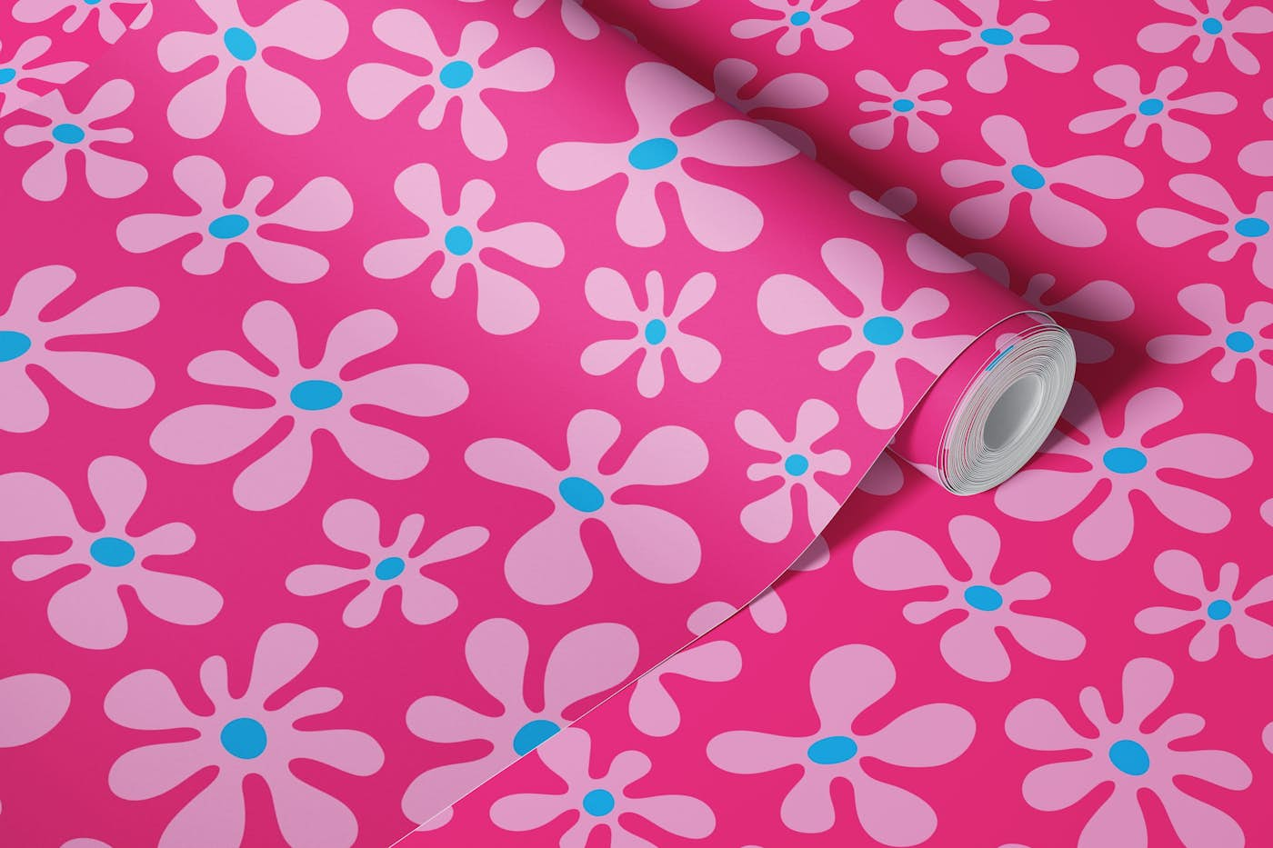 DAISY DELIGHT Retro Dopamine Floral Magenta wallpaper roll