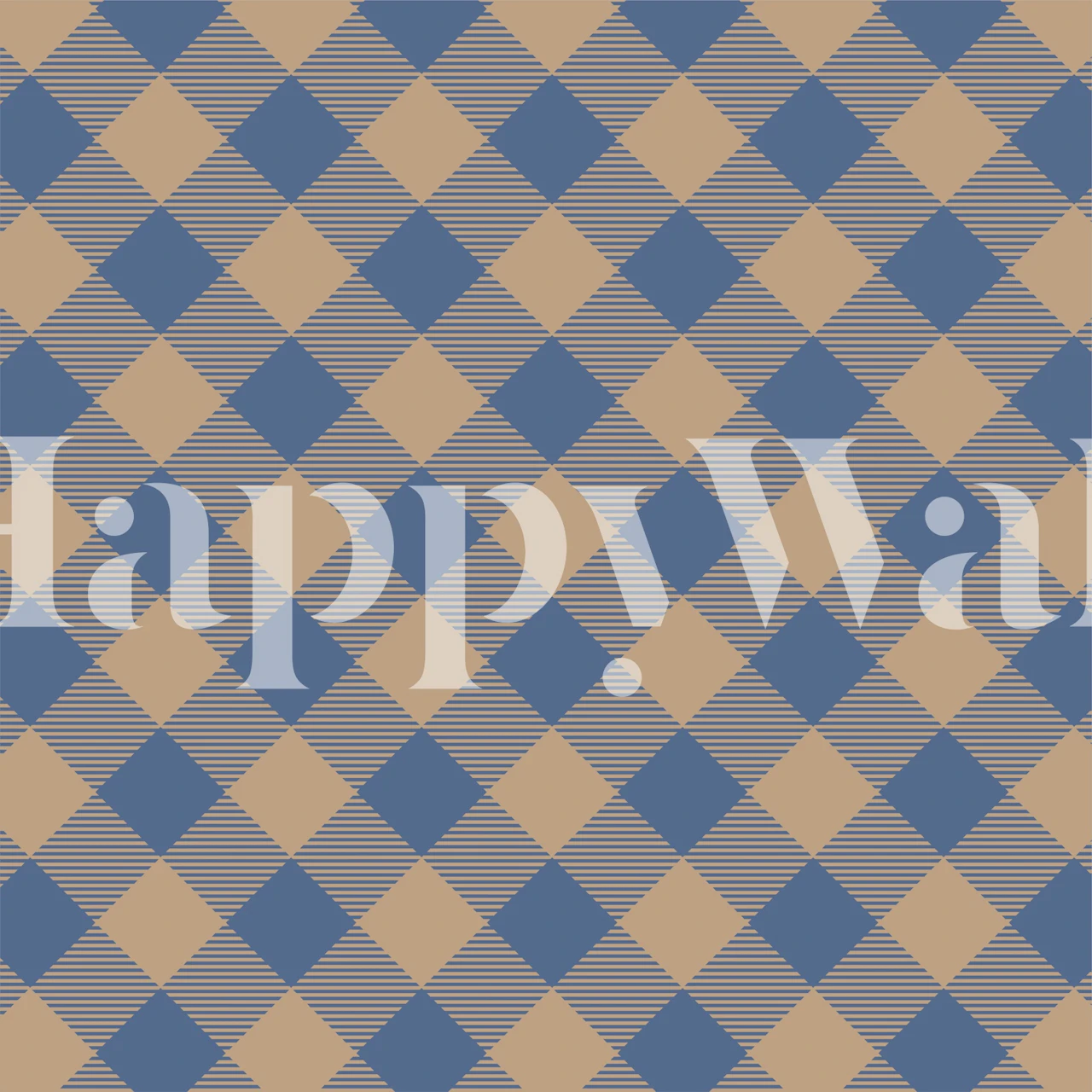 Navy blue and taupe gingham patterned wallpaper
