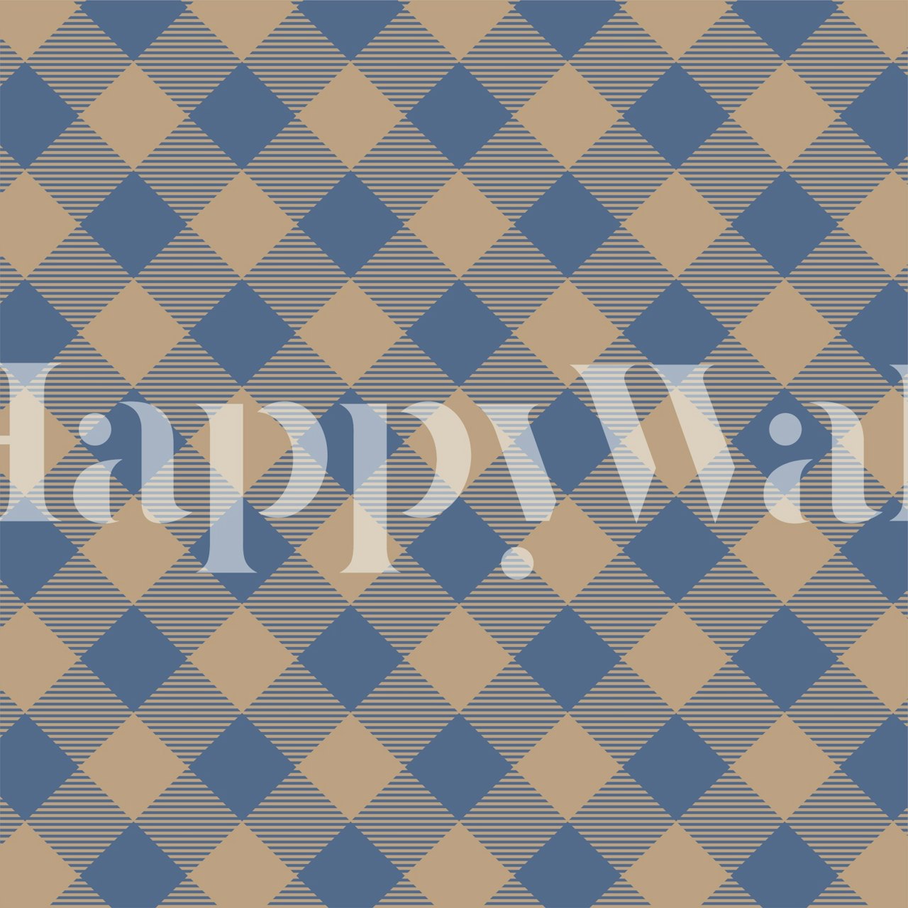 Navy blue and taupe gingham patterned wallpaper