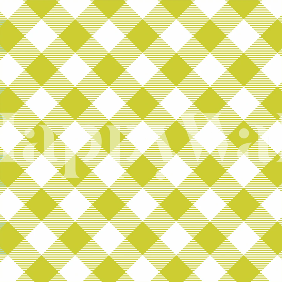 Avocado green checked pattern wallpaper with diamond shapes