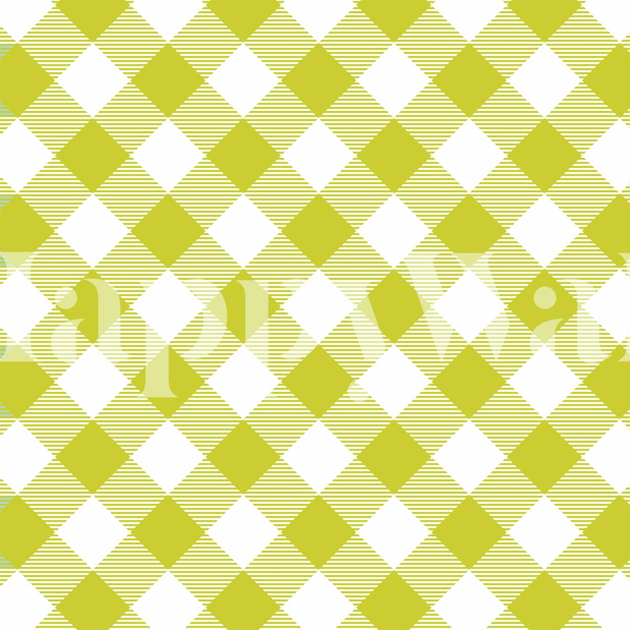 Avocado green checked pattern wallpaper with diamond shapes