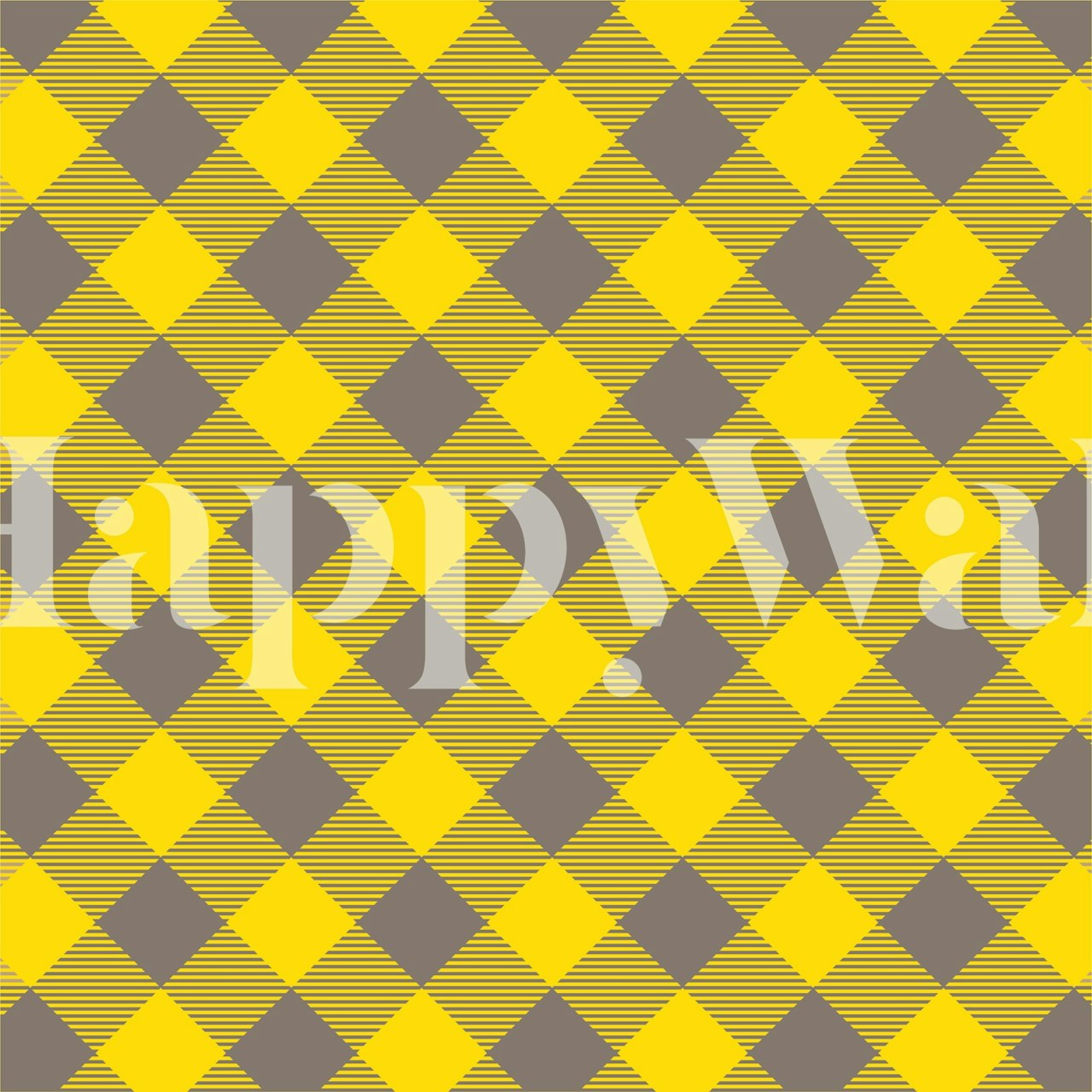 Taupe saffron yellow gingham wallpaper in a room