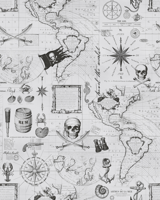 Sail The Seven Seas Pirate Pattern Wallpaper