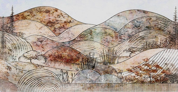 Antique Japandi Sunrise Mountains