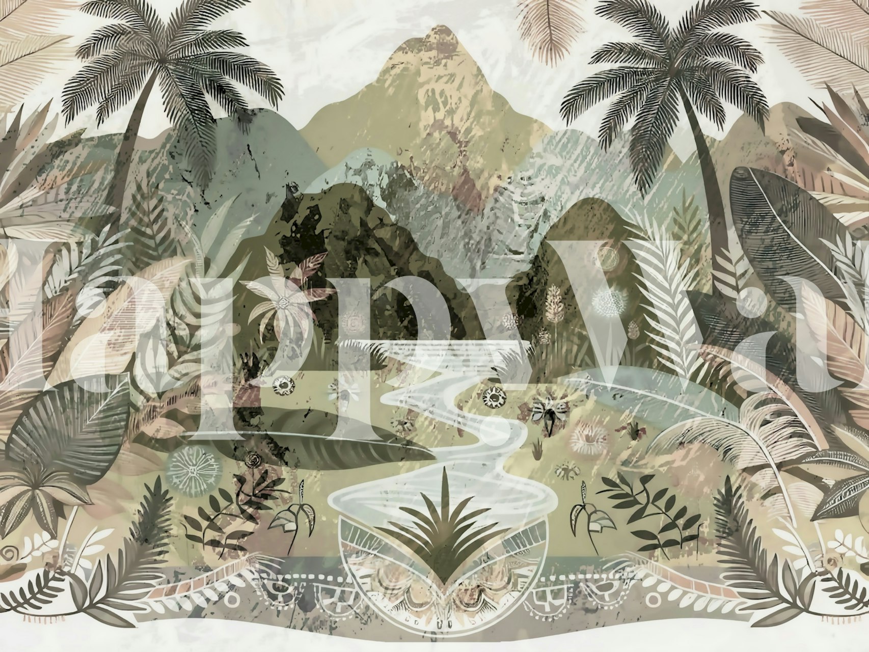 Ταπετσαρία Exotic Boho Forest εμφανιζόμενη σε ένα δωμάτιο