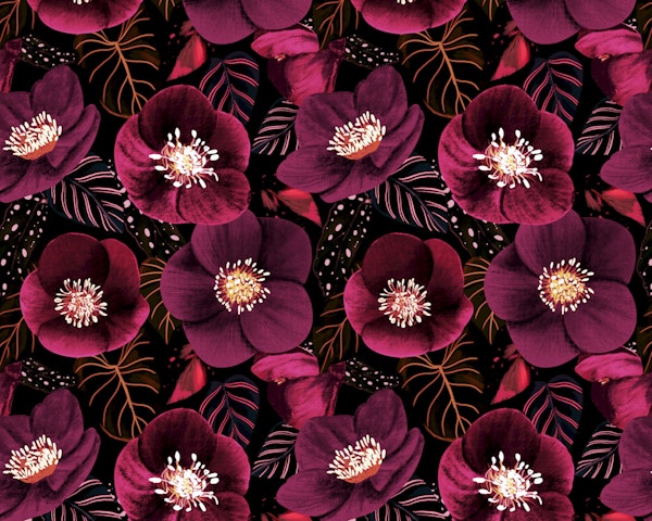 Midnight Dark Pink Flowers