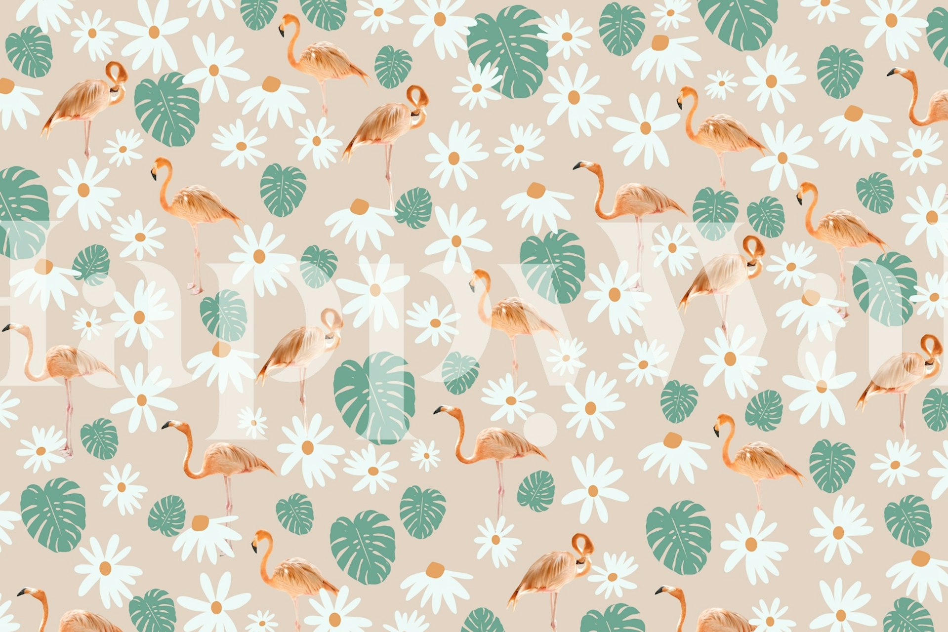 Tapeta Flamingo Monstera Daisy Dream w pokoju