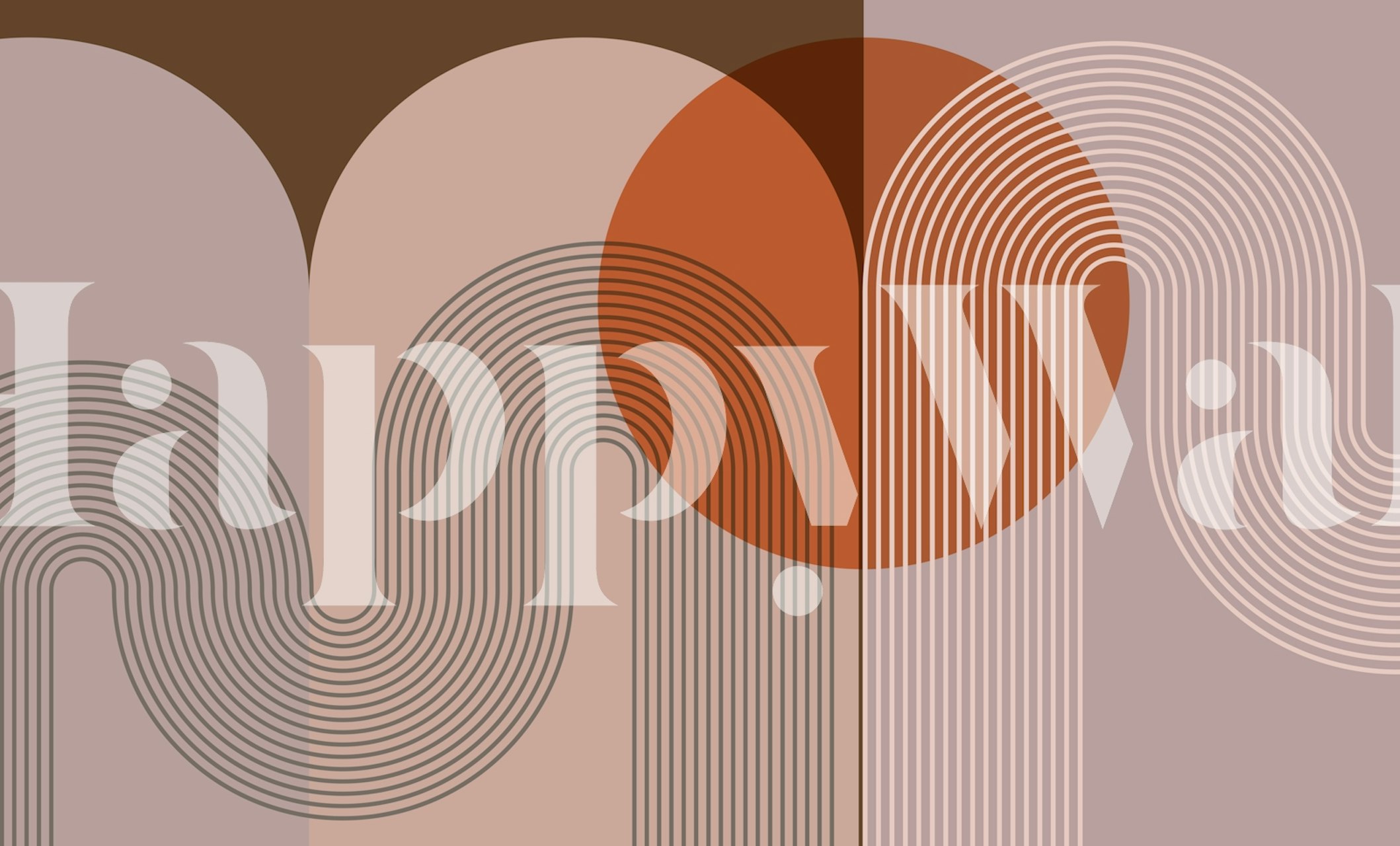 Geometric lines and shapes in warm tones on mid-century modern wallpaper