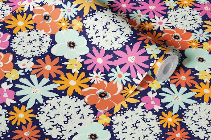 Mixed Summer Florals - Vivid Partywallpaper roll