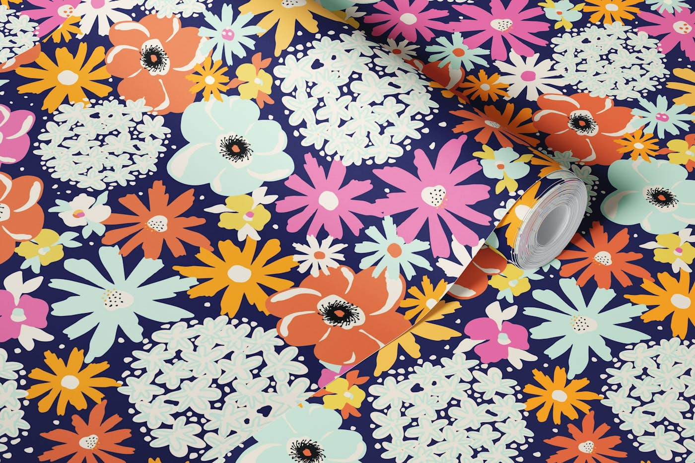 Mixed Summer Florals - Vivid Party wallpaper roll