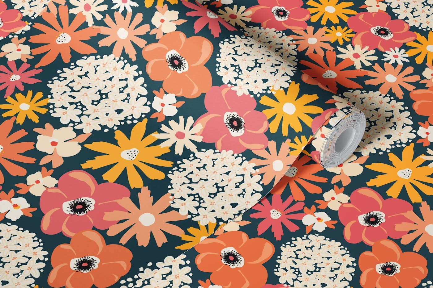 Mixed Summer Florals - Warm Nights wallpaper roll