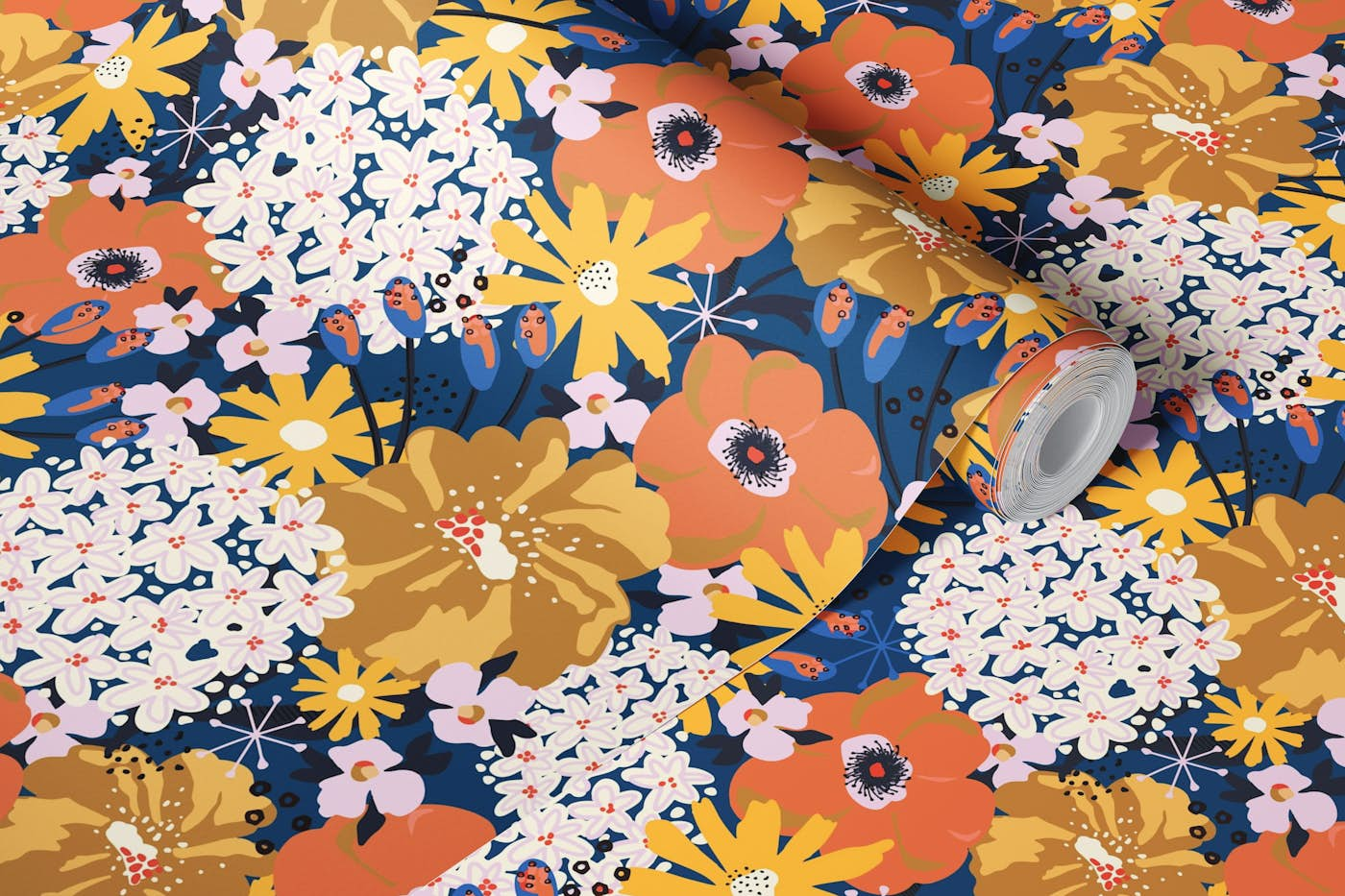 Golden Hour Shimmering Mixed Summer Florals wallpaper roll