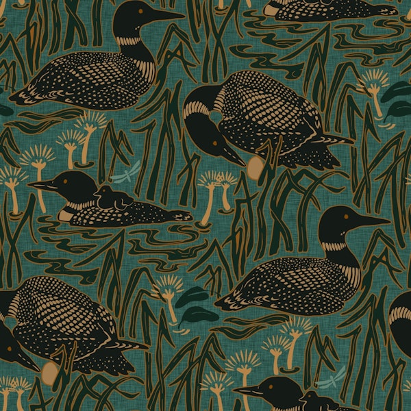 Loons on the lake green teal