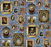 Cat Lovers Portrait Collection in cobalt rust behang
