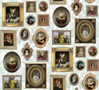 Cat Lovers Portrait Collection in aqua mint behang