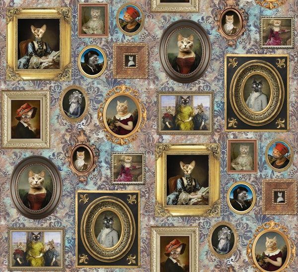 Cat Lovers Portrait Collection in rust blue