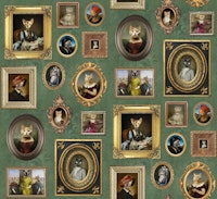 Cat Lovers Portrait Collection in sage green tapeta