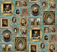 Cat Lovers Portrait Collection in viridian behang