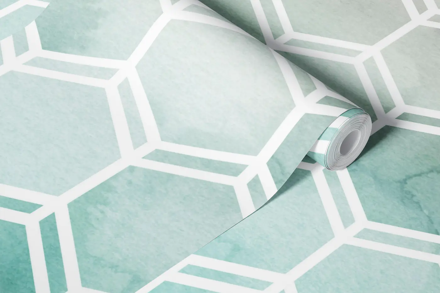 HONEYCOMB GREY TO AQUA wallpaper roll